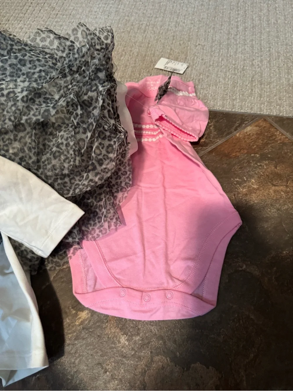 NWT 9-12 mth Pink Pearl-Print Top with Leopard Skirt connected to cream leggings